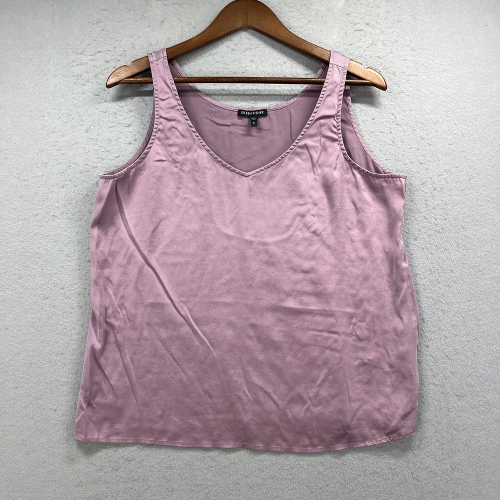 Eileen Fisher Tank Top Womens XL Purple Silk V Neck Sleeveless Casual Minimalist